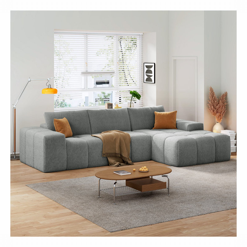 Canapé modulaire en flanelle 2 pièces Airica, Orienté à droite, Flanelle noire