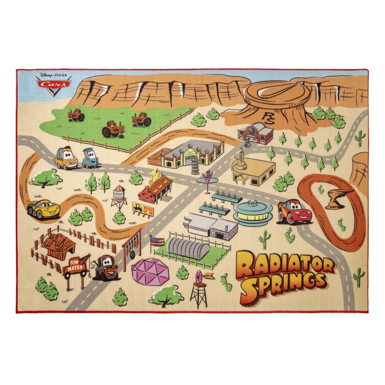 Licensed Disney Cars Radiator Springs Youth Play Digital Printed Area Rug
