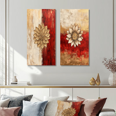Mandala du Soleil Sacré I - Ensemble de 2 tableaux abstraits bohèmes encadrés