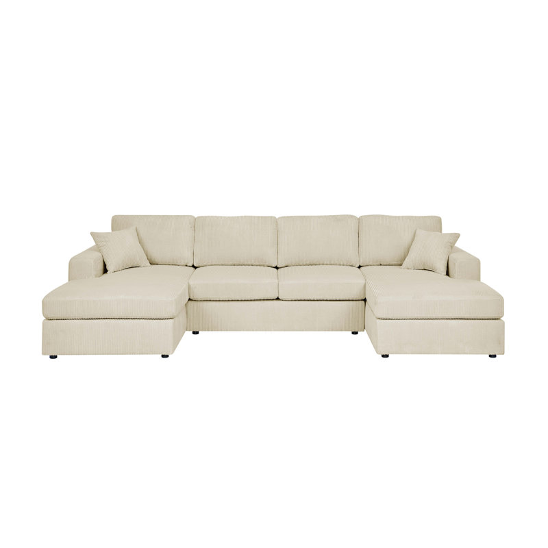 3 - Piece Corduroy Double-Chaise Sectional, Cream Corduroy