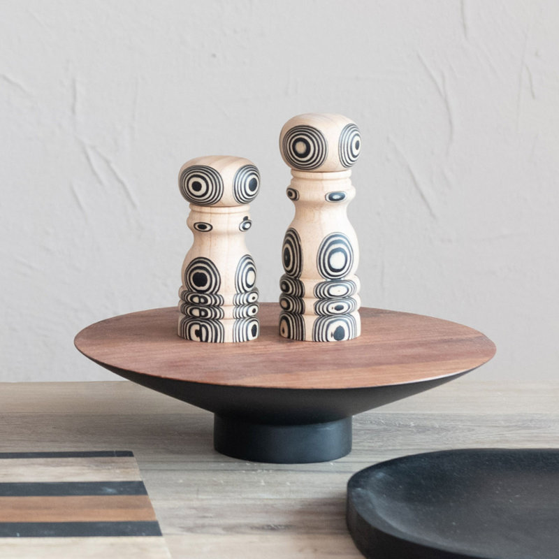 Round Acacia Wood Pedestal with Metal Base