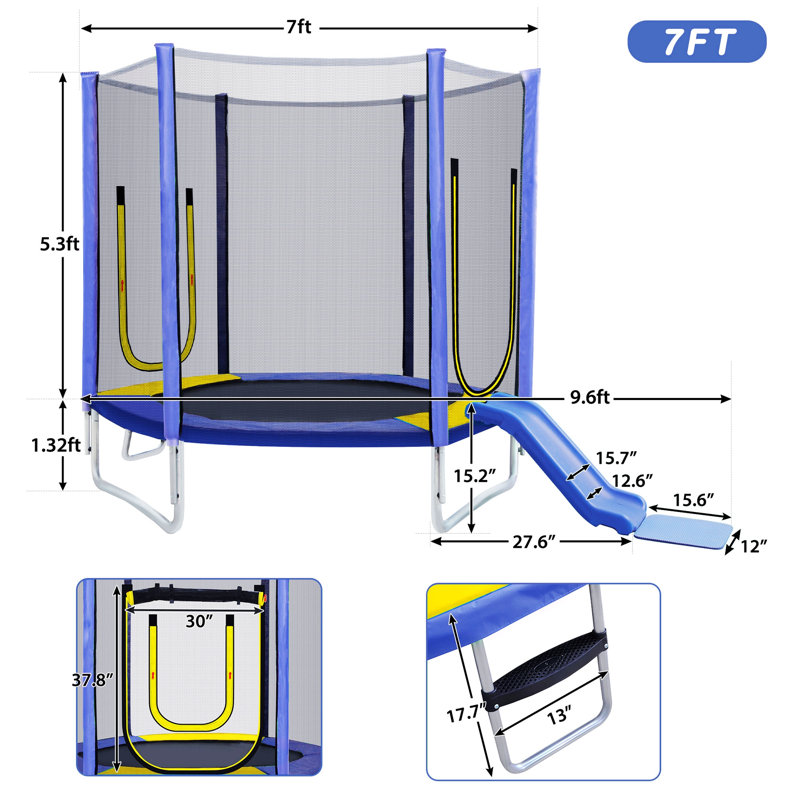 Trampoline Hexagon Kids avec enceinte sécuritaire, glissoire et échelle - ensemble de jeu extérieur / intérieur certifié ASTM, capacité de 220 lb