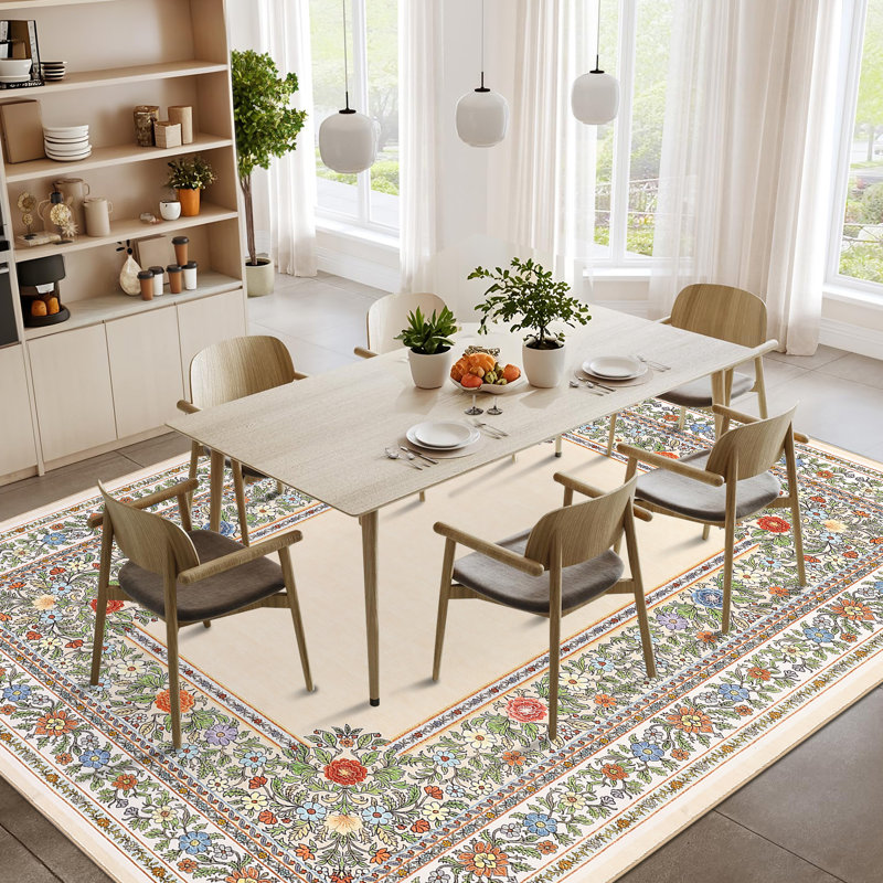 Floral Rug for Bedroom  Washable Area Rugs for Living Room Non Slip Thin, Soft Throw Carpet for Nursery, Kids Playroom, Classroom, Home Office Decor