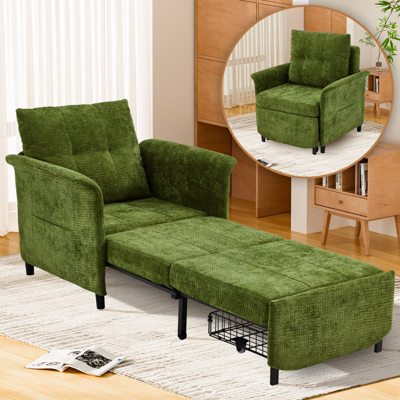 4-in-1 Convertible Sleeper Chair, 79" Long Pull Out Bed with Adjustable Backrest & Pillow, Supports 500 LBS, Space-Saving Lounge Chair for Living Room, Apartment, and Small Spaces