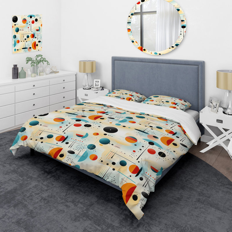 Mcm Abstract Artistry - Ensemble de housse de couette Mid-Century, Housse de couette pour très grand lit et 2 très