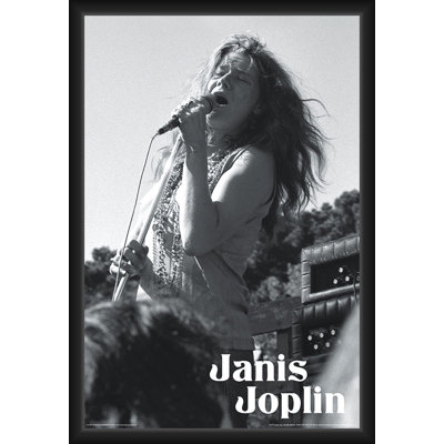 ACHETER DE L'ART POUR MOINS Sous licence officielle Janis Joplin Live - noir et blanc - affiche d'art encadrée - 24 x 36 pouces - cadre en bois d'ingénierie robuste avec verre plexi - prêt à être accroché
