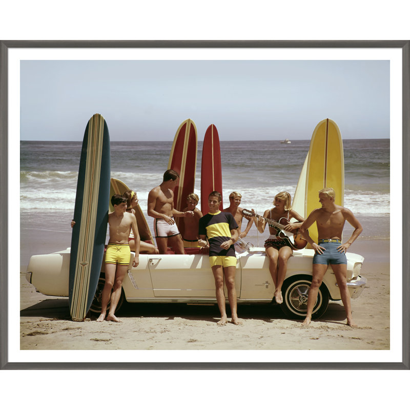 Guys And Gals On The Beach Giclee Print by Getty Images, 33" H x 41" W x 2.375" D, Gray