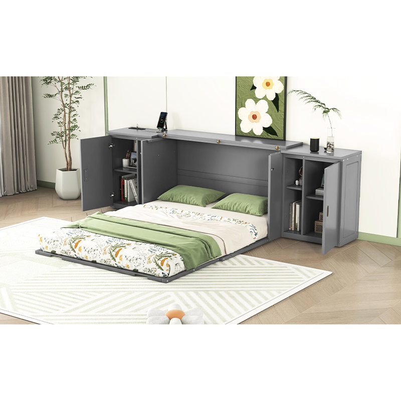Grand lit avec ports et rangement - Pratique pour le bureau personnel Tablettes blanches efficaces Utilisation idéale pour économiser de l'espace