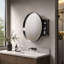 Armoire de toilette murale ronde en métal noir de 23,7 pouces avec miroir et étagères réglables, idéale pour le rangement dans la salle de bain.