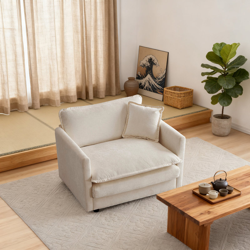 Chaise d'appoint, fauteuil à accoudoirs simples, canapé modulaire modulaire, canapé avec coussin pour le salon (tissu chenille beige, 1 siège)