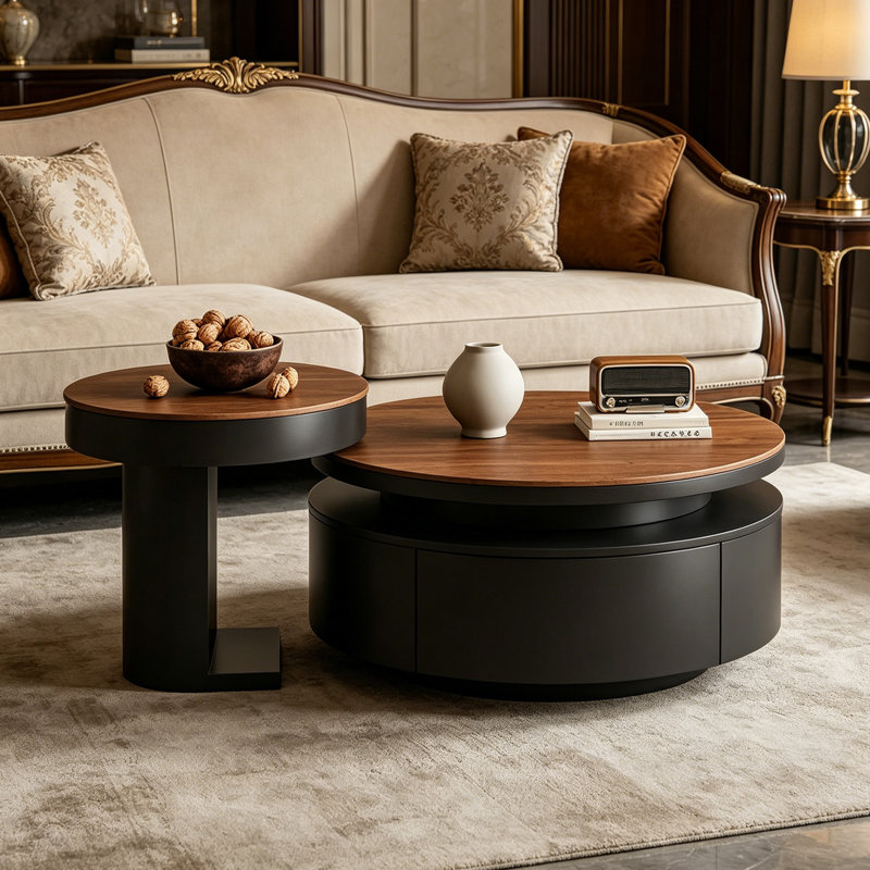 Table basse Lilliam 2, H 14,56 po x L 31,49 po x l 31,49 po, Brun noix / noir