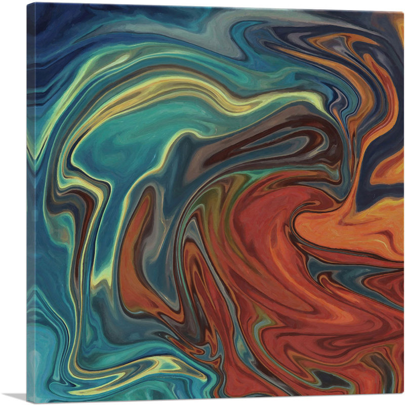 Bleu sarcelle et orange fondu, reproduction d'art sur toile tendue, H 18 po x l 18 po x P 0,75 po