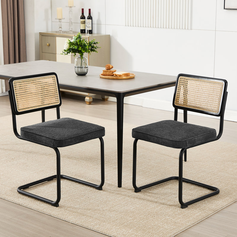 Crumley Upholstered Dining Chair, Black / Dark Grey Linen