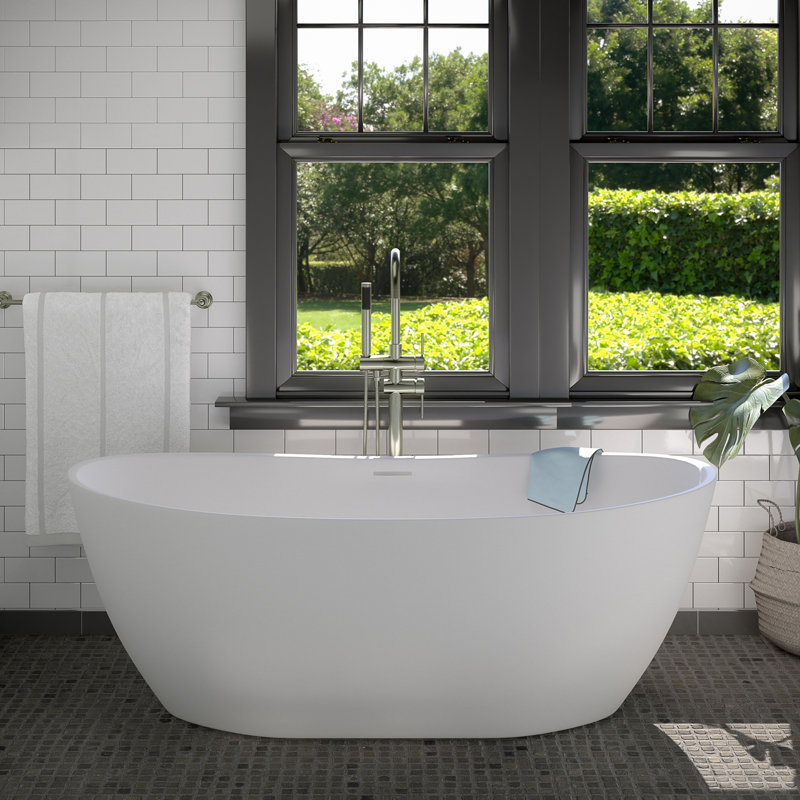 65.12'' x 33.5'' Freestanding Soaking Resin Bathtub, White Gloss
