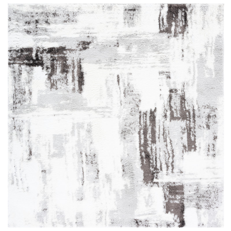 Keanu Abstract Gray/Dark Gray Area Rug, Square 7'