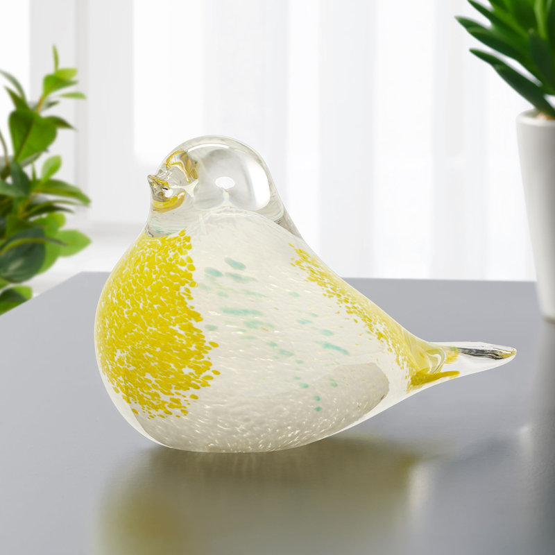  Figurine oiseau en verre soufflé à la main Rupena, Jaune