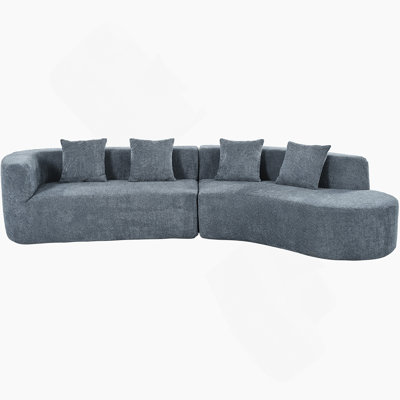 Canapé modulaire de 132 po au design incurvé, canapé modulaire en chenille 2 pièces avec 4 coussins, éponge moelleuse et coussin à ressorts, grand canapé modulaire en éponge pour le salon