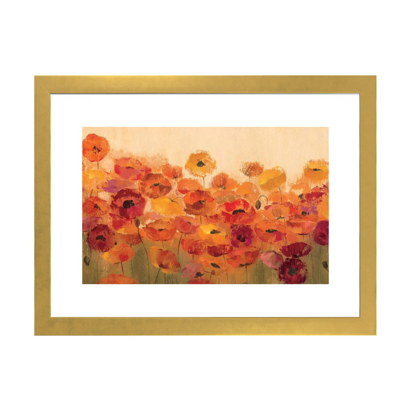 «Summer Poppies» par Silvia Vassileva - reproduction d'art, H 16 po x l 24 po x P 1 po, Encadré en papier doré