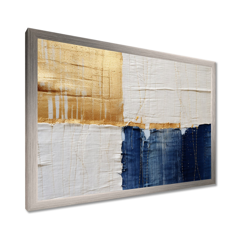 A Touch of Gold and Kings Blue - peinture abstraite, art mural, H 30 po x l 40 po x P 1,5 po, Cadre photo argenté