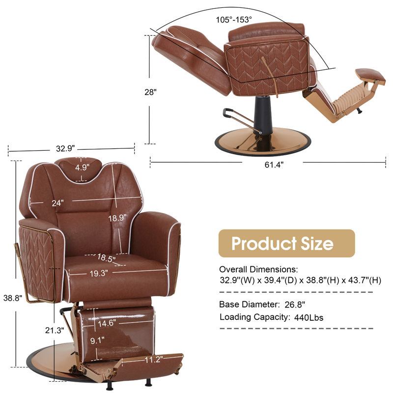 Classic Barber Chair with Two Sides Hand Levers for Left-Handed Users, All Purpose Hydraulic Reclining Salon Chair for Barbershop