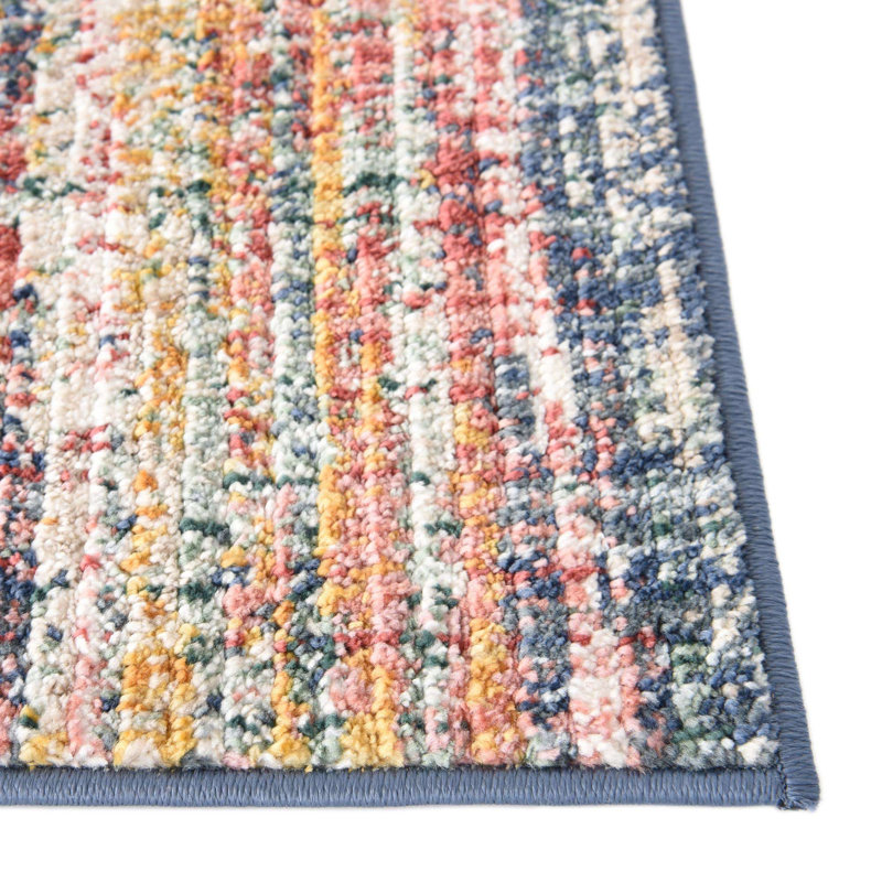 Tapis rayé jaune / bleu / rouge / bleu marine Hulsey, Rectangle 2 pi 2 po x 4 pi 1 po, null