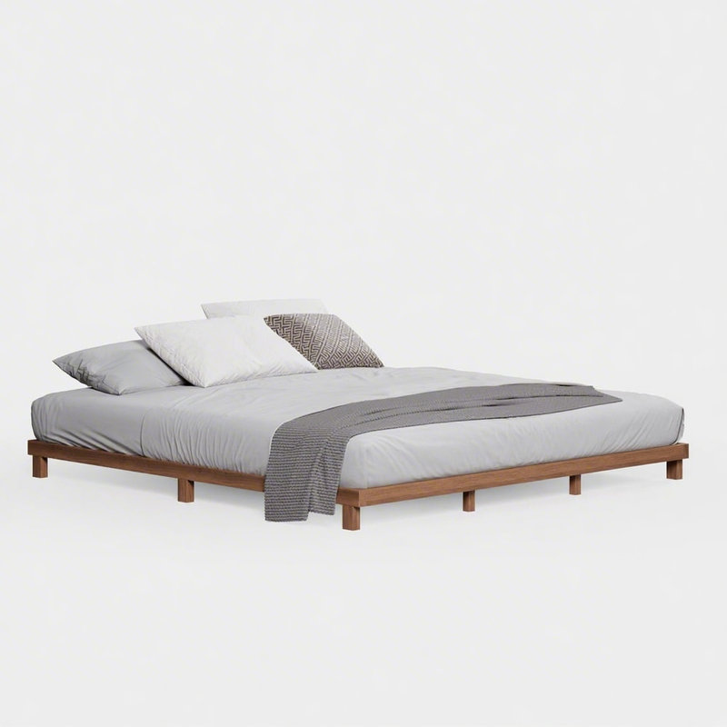 Structure de lit en métal de style japonais avec très grand lit et sans sommier pour la chambre à coucher couleur noyer