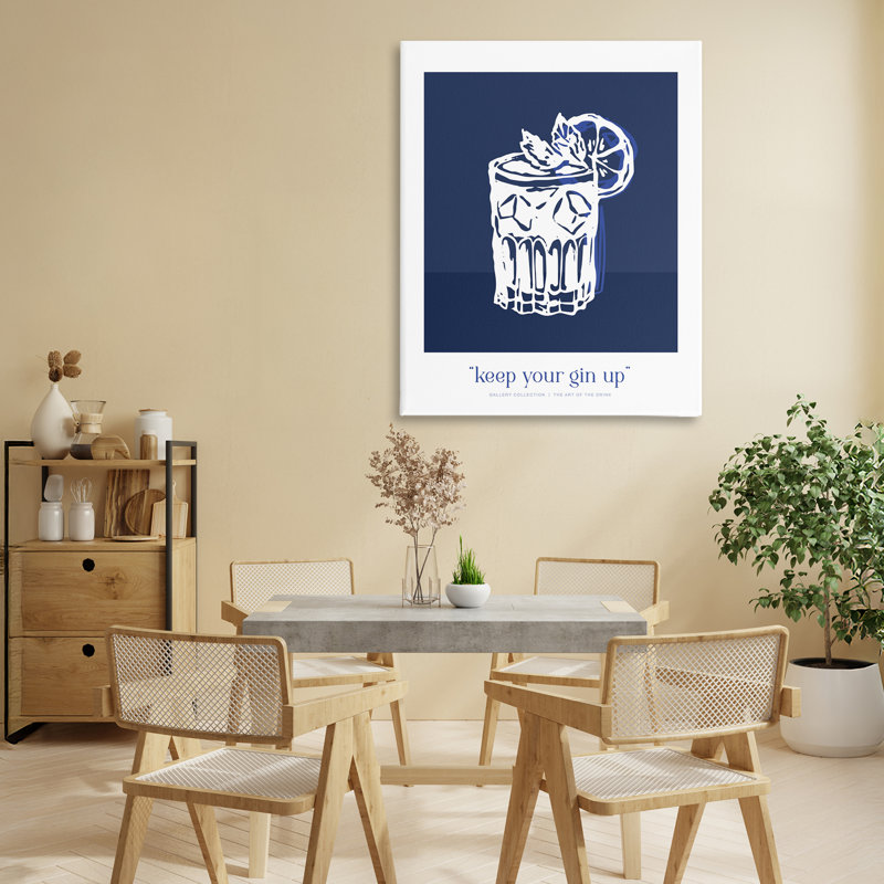 Toile bleu marine Keep Your Gin Up, design par lettré et doublé, H 30 po x l 24 po