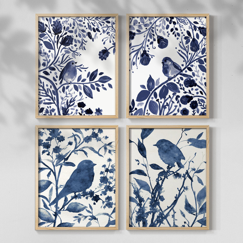 Indigo Song I Framed Print - Set of 4, 14" H x 44" W
