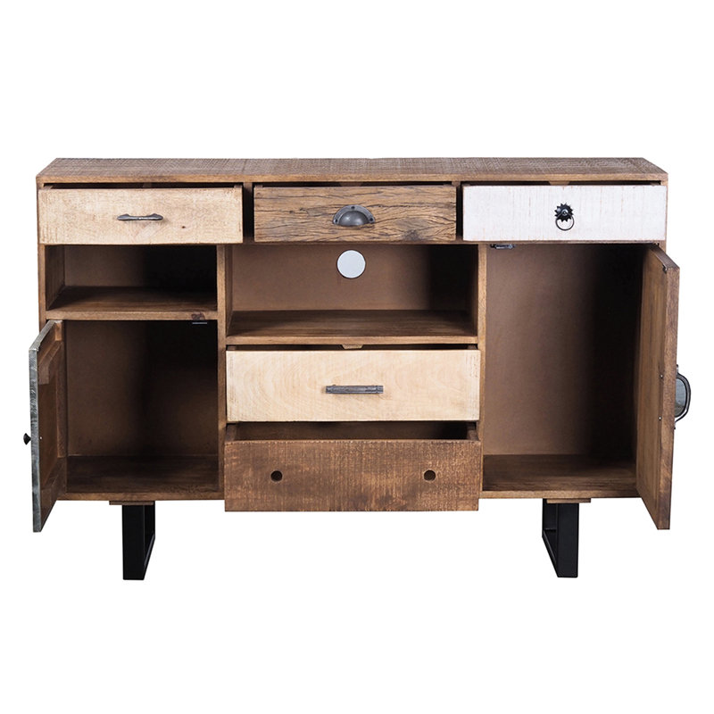 Bibliothèque Art Mango, avec tiroirs, brun et gris, pour bureau en bois rustique