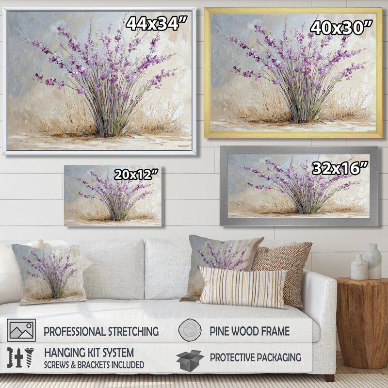 Bouquet de lavande minimaliste - art mural lavande, Brun, H 12 po x l 20 po, Cadre flottant