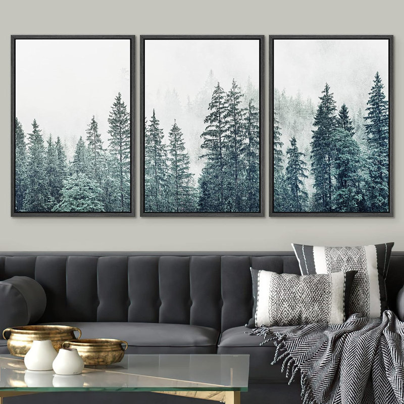 «Misty Forest Landscape», pin, nature, forêt, chambre de bébé, reproduction sur toile, H 24 po x l 16 po x P 1,5 po