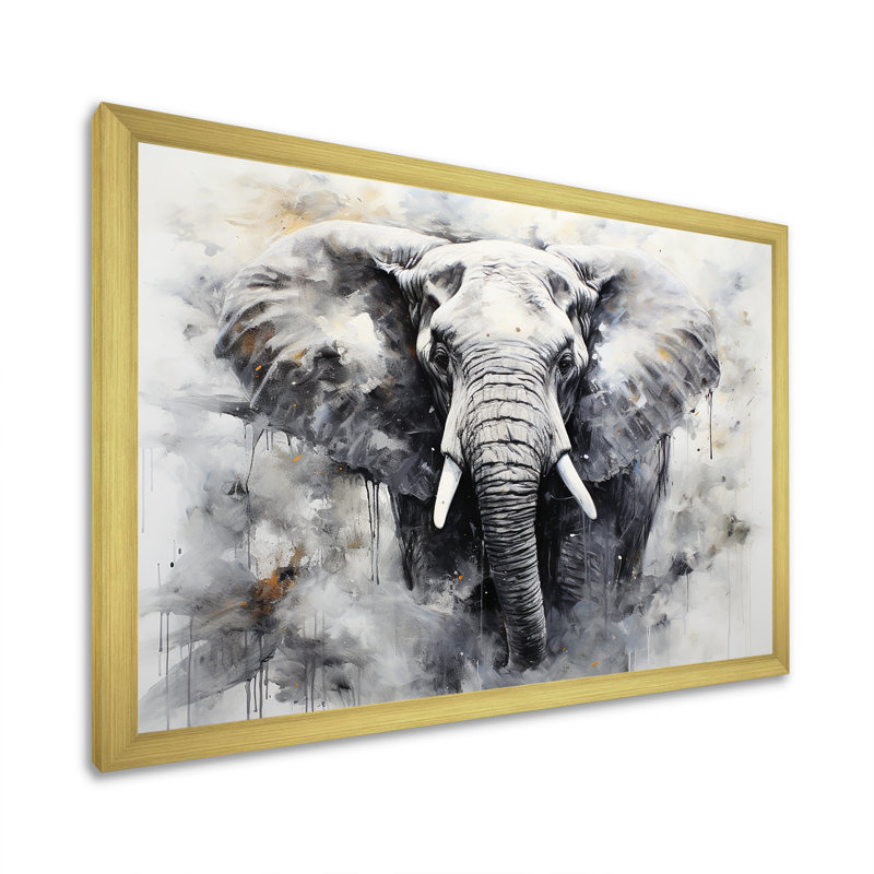 Noir et blanc doux éléphants géants, H 24 po x l 32 po x P 1 po, Cadre doré simple