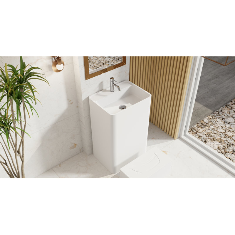 Badeloft Rectangular Stone Resin Freestanding Pedestal Bathroom Sink SB-02-A-M in Matte White, Matte White