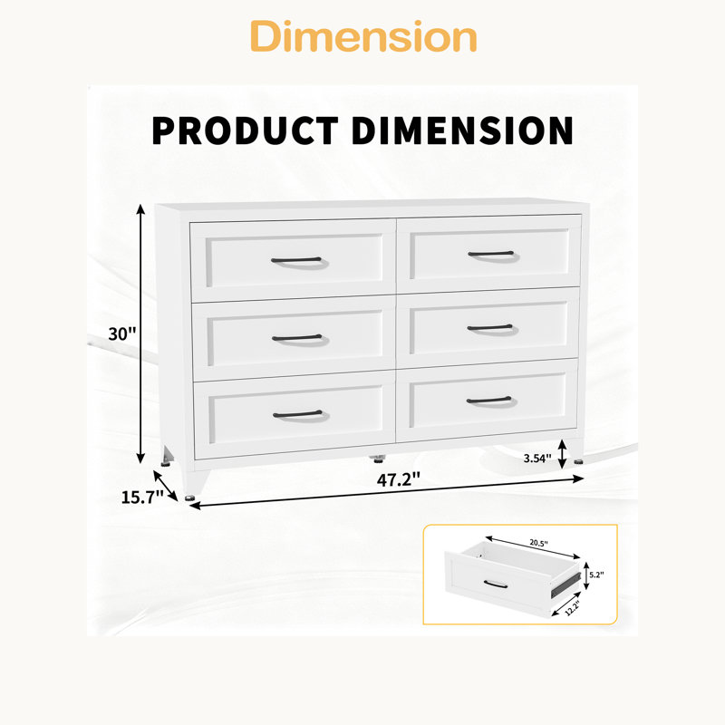 Commode 6 tiroirs pour chambre à coucher, commode de rangement moderne en métal avec tiroirs coulissants, armoire de rangement compacte pour garde-robe