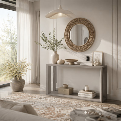 60" Rectangular Solid Wood Veneer Console Table
