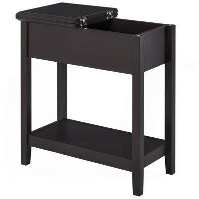 End Table, Narrow Side Table with Flip Top, Storage Cabinet, Bottom Shelf for Living Room, Dark Coffee
