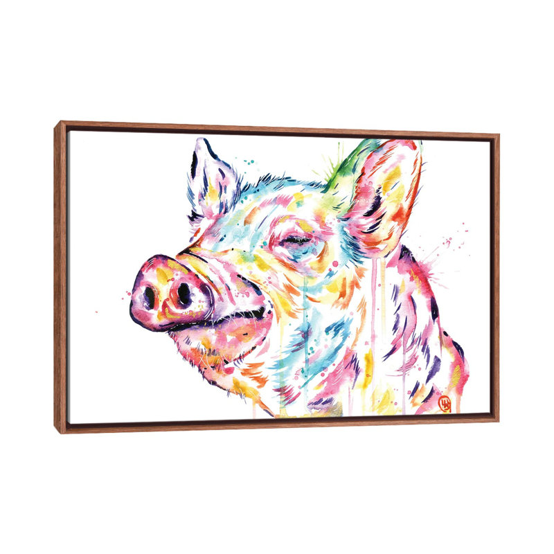Pig - Free To Be by Lisa Whitehouse - Painting on Canvas, Brown Framed Canvas, 101.6 cm H x 66.04 cm W