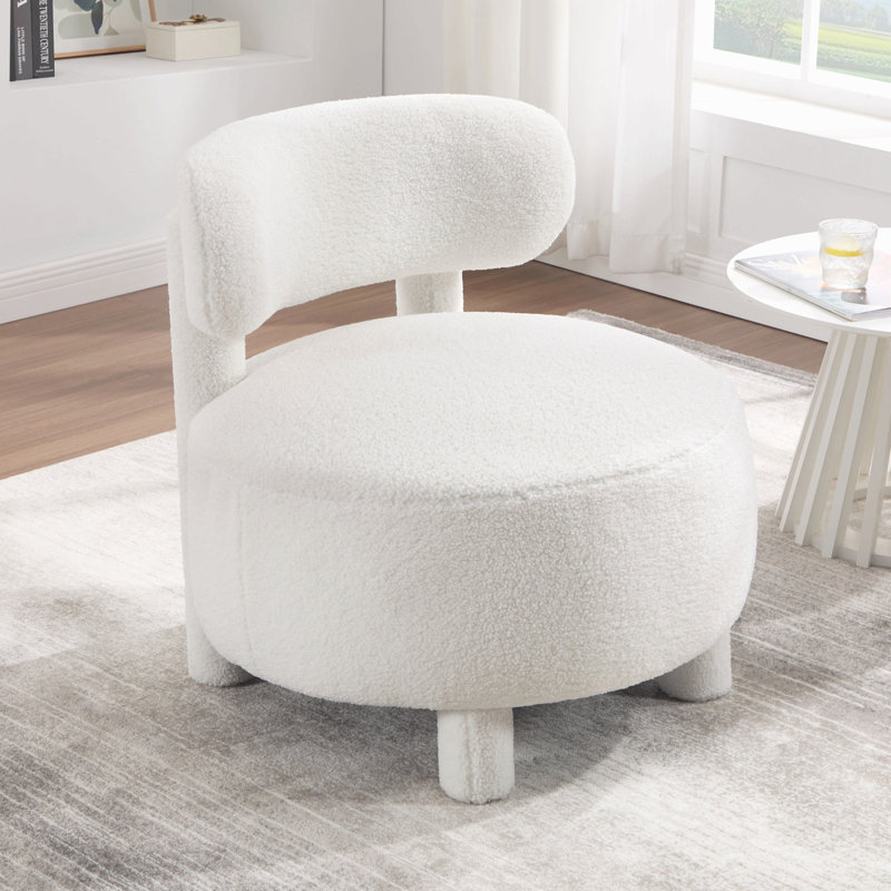 Chaise d'appoint rembourrée en tissu avec dossier incurvé et pieds en bois massif, White