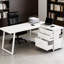 Bureau de jeu en forme de L pour espace restreint, panneau de particules et structure en métal, 2 petits tiroirs, 1 grand classeur à tiroirs, bureau spacieux avec écritures blanches l 53 po x P 19,7 po