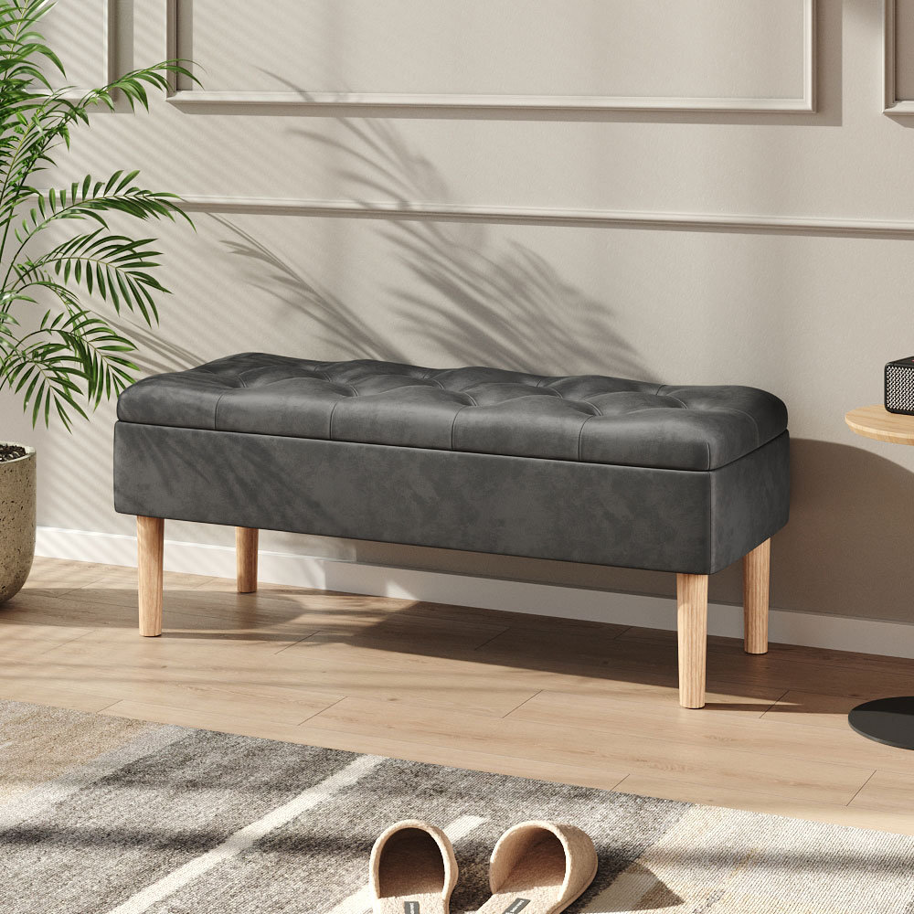 100cm Wide Velvet Rectangle No Pattern Standard Ottoman