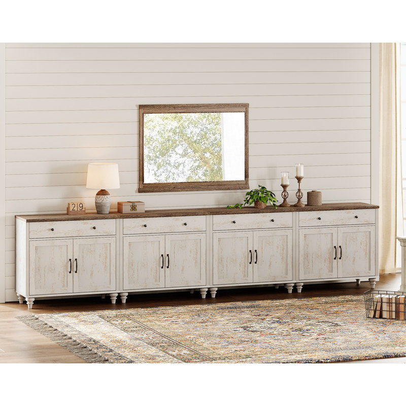 Buffet Corretta 135,4 po, Blanc rustique / brun
