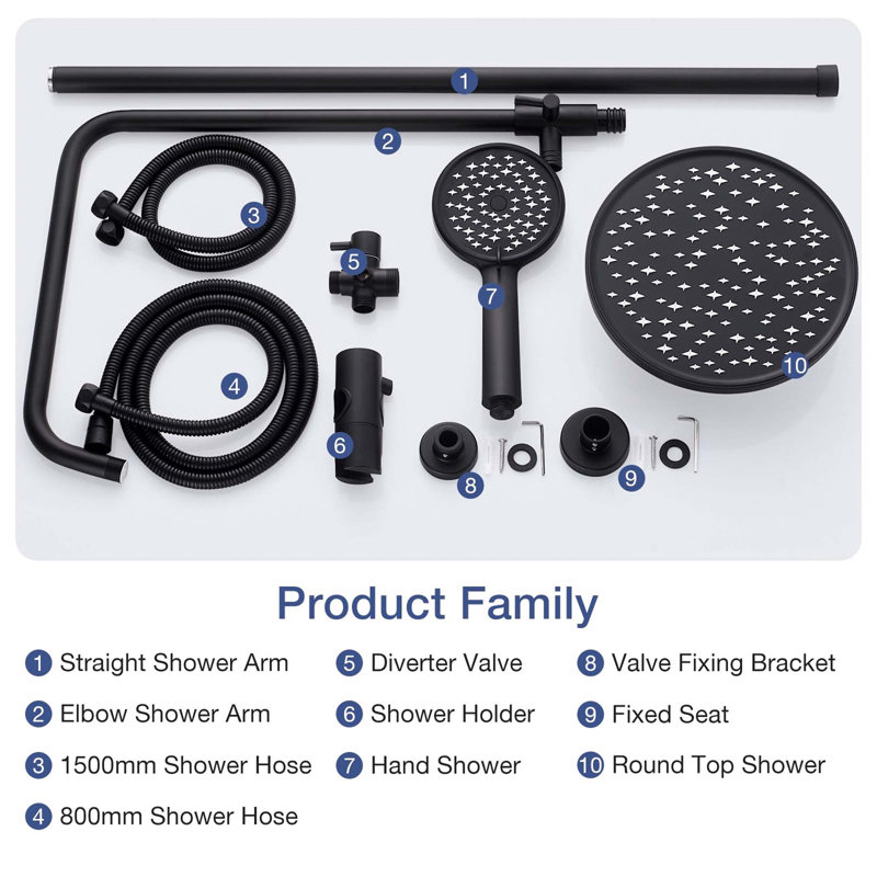 Fixed Shower Head, Matte Black