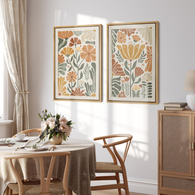 Plant Abstraction " Vintage Flower In Pastel Modern Art Wall Decor Artwork Nordic Nature " 2 - Pieces