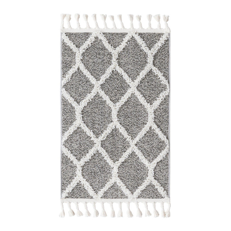 Tapis géométrique gris en polyester tissé à la machine Jocelynmarie, Rectangle 2 pi x 3 pi 1 po