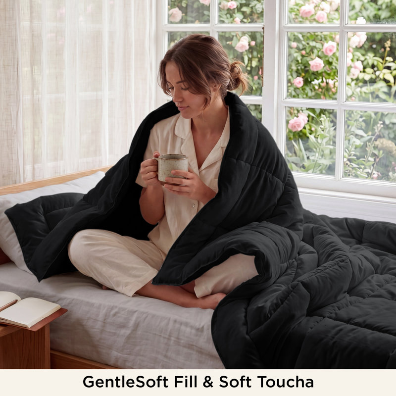 Bedsure Queen Box-Stitch Down Alternative Duvet Insert – Black , All-Season Comforter, Black, Queen Comforter