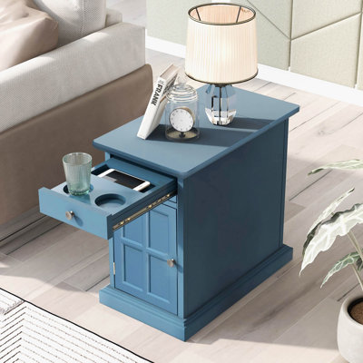Table d'appoint U-Can Classic Vintage Living Room Table d'appoint avec ports USB et un tiroir multifonctionnel avec porte-gobelets