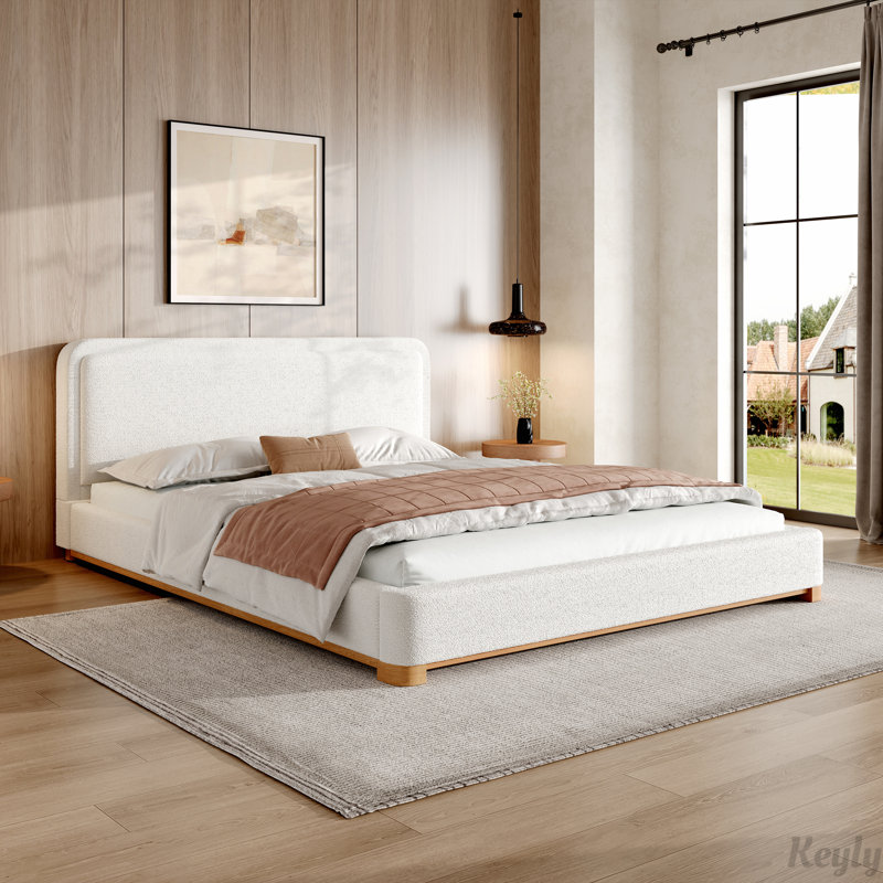 Base de lit en bois massif avec tête de lit courbée rembourrée Boucle, Grand