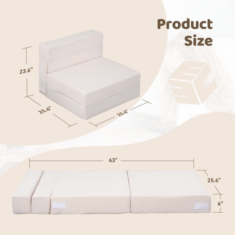 Portable Folding Floor Sofa Bed Chair, 3-In-1 Convertible Floor Futon Mattress, Beige
