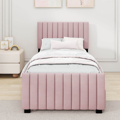 Viccky Twin Size Velvet Upholstered Platform Bed with Twin Size Trundle by Mercer41