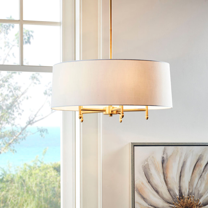Lustre tambour 5 lumières blanc, Doré